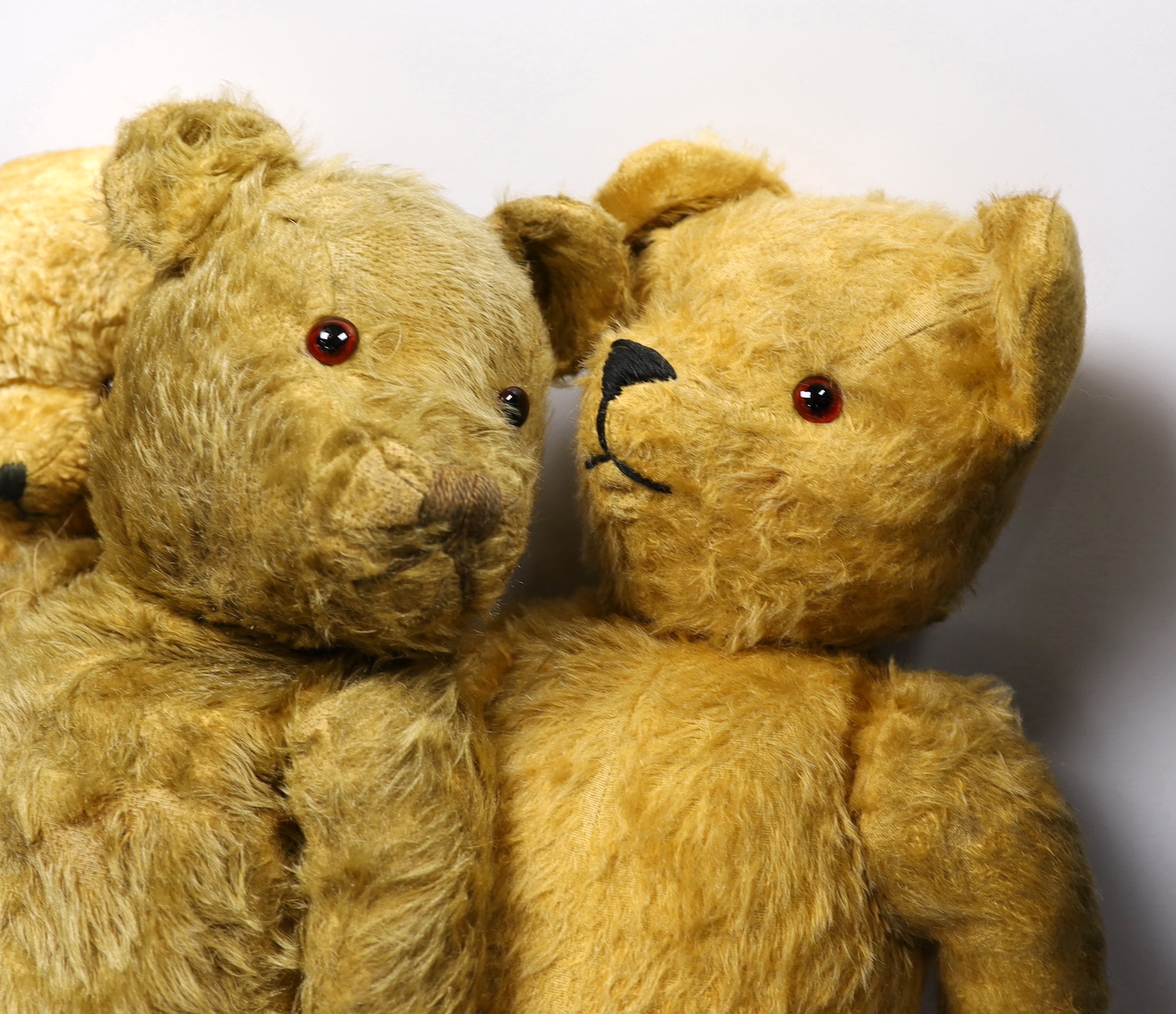A cotton plush bear and two post-war mohair bears (3)